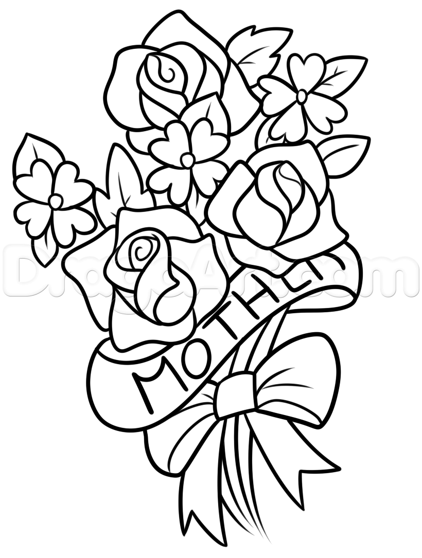 820x1085 how to draw mothers day flowers, step - Mothers Day Drawing Pictures