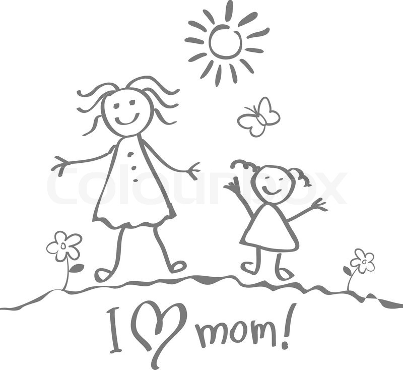 800x734 kids drawing the mother's day vector stock vector colourbox - Mothers Day Drawings