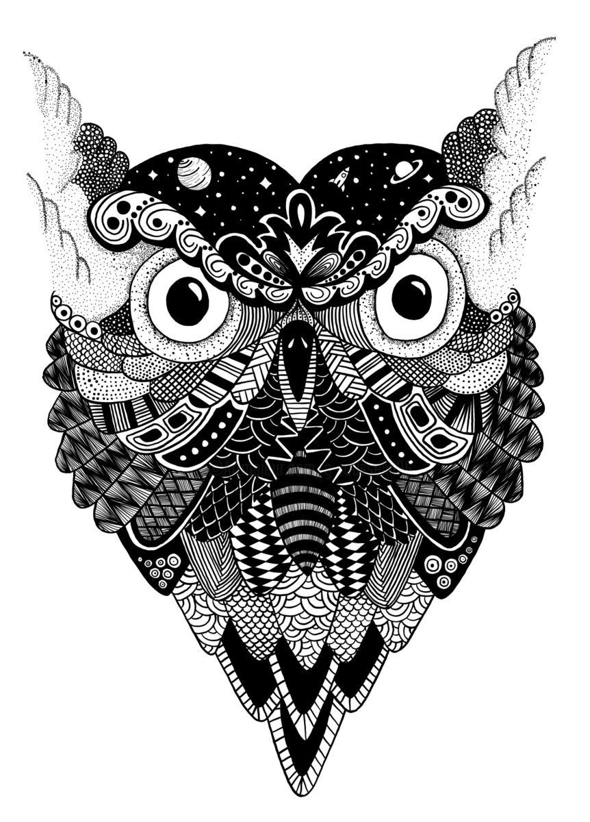 862x1200 Hiboux Motif Drawing - Motif Drawing