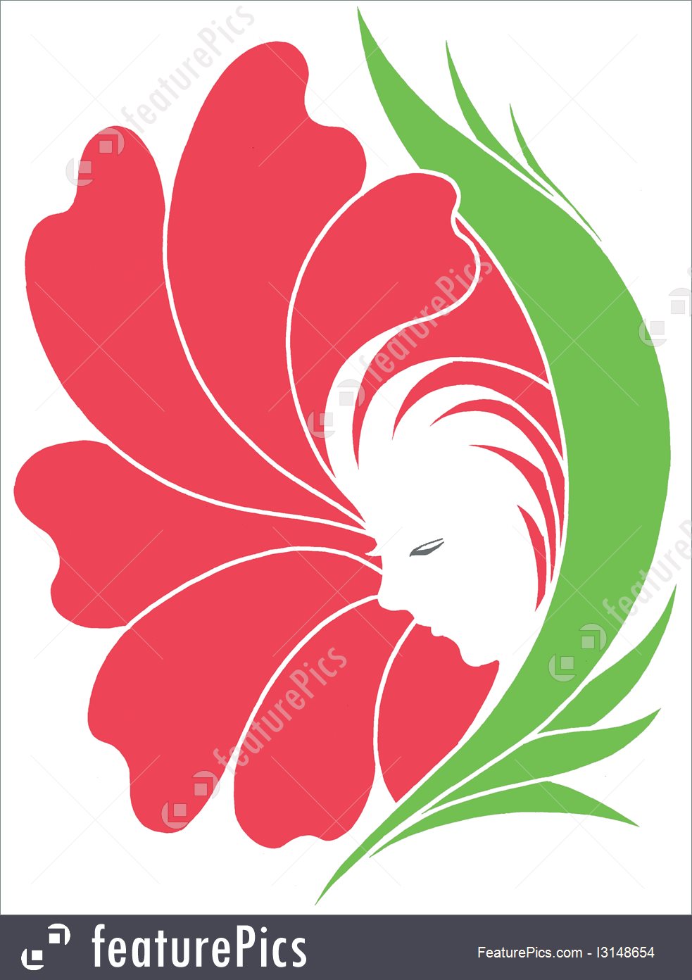 983x1392 Abstract Forms Red Flower - Motif Drawing