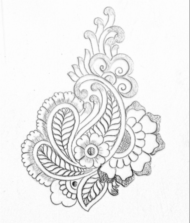 613x720 Top Flowers Design Pencil Sketch On Tracing Paper For Hand - Motif Drawing