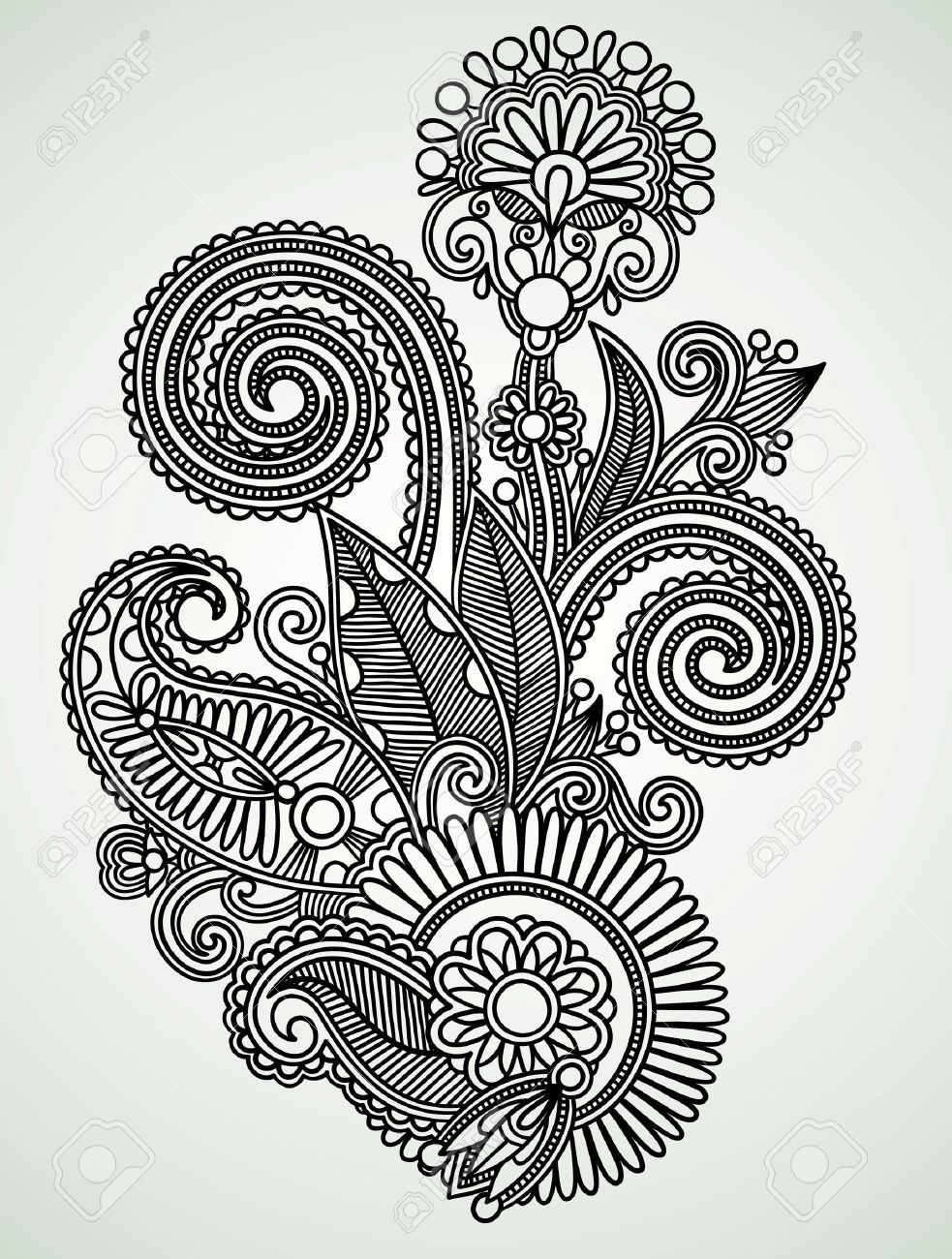 983x1300 Intricate Hand Draw Line Art Ornate Flower Design Ellora - Motif Drawing