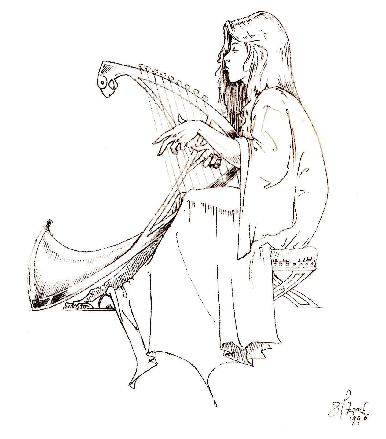 1263x1436 Drawing From Experience Harpist Motif - Motif Drawing