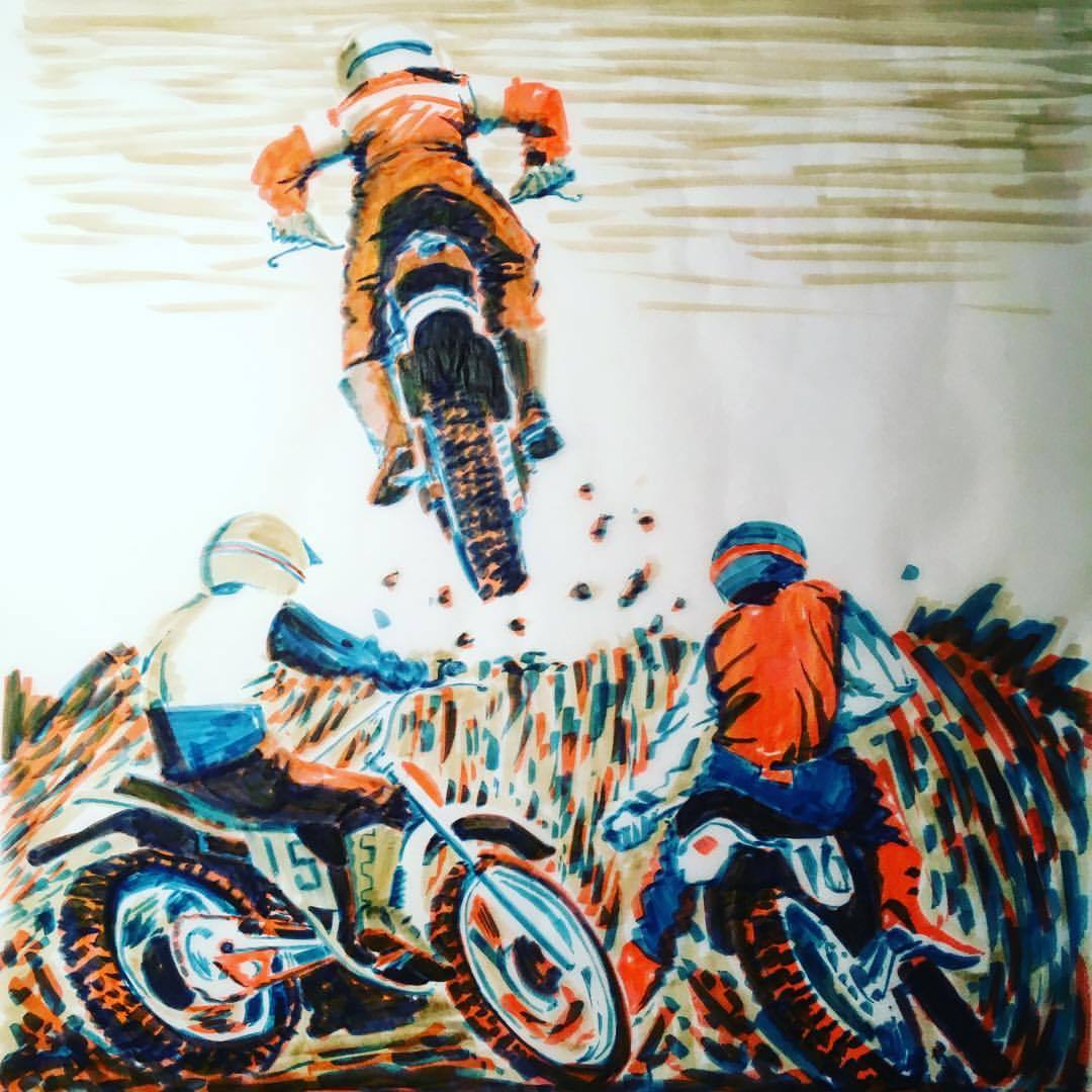 1080x1080 Ian Huebert - Motocross Drawing