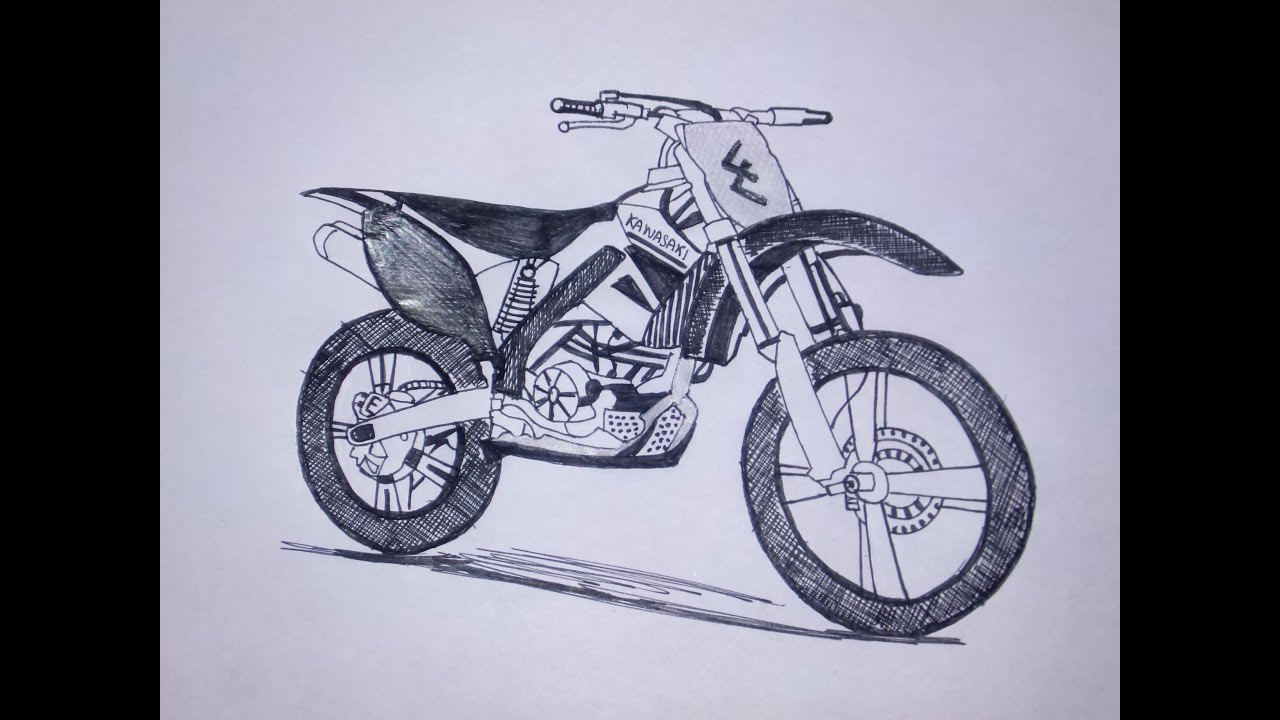 1280x720 Kawasaki Dirt Bike Drawing Pen Sketch - Motocross Drawing