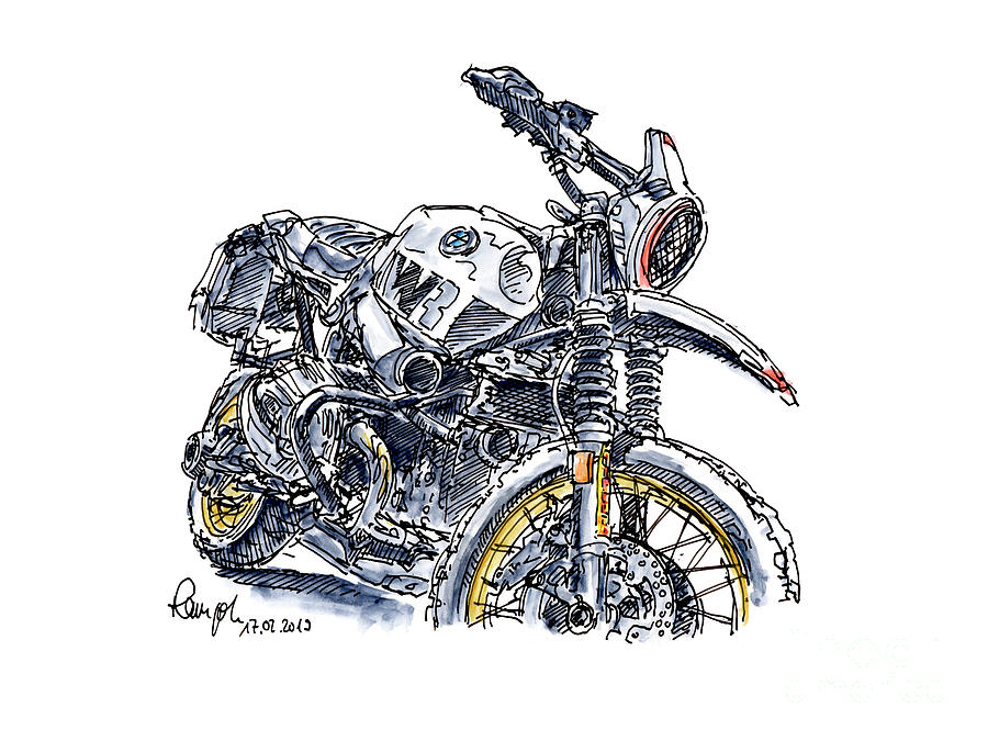 900x675 bmw r nine t urban zweiradwerke motorcycle ink drawing - Motorbike Drawing