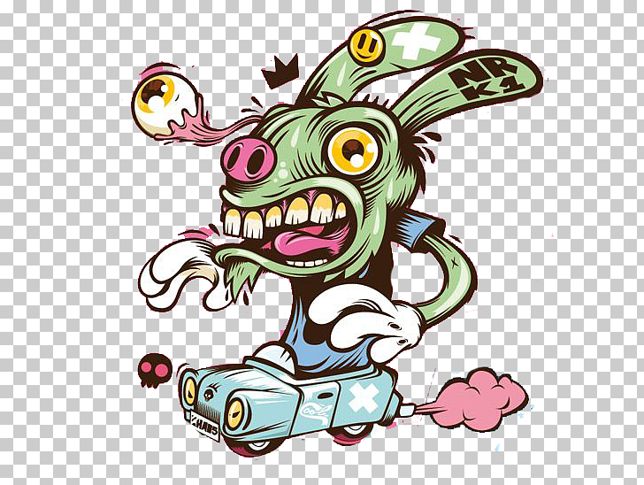 728x548 cartoon drawing illustration, motorcycle skull bunny, cartoon - Motorcycle Cartoon Drawing