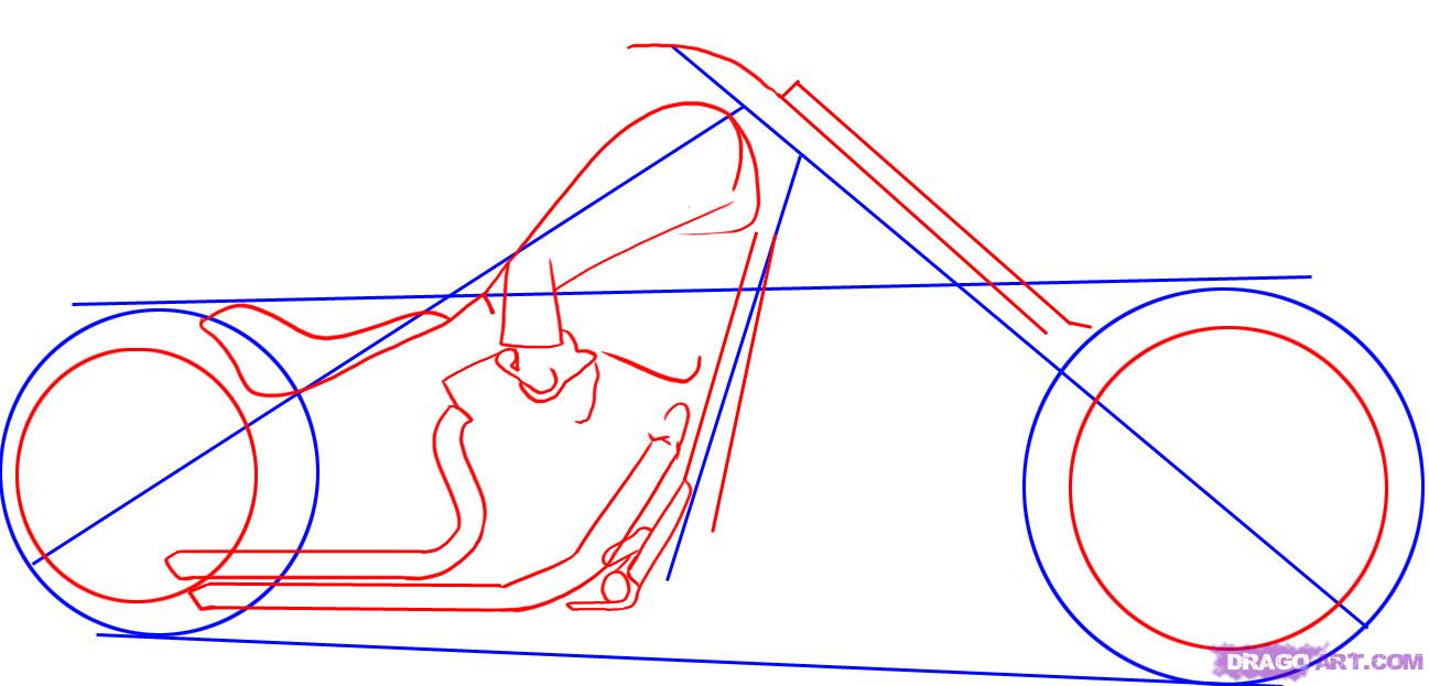 1297x623 how to draw a motorcycle, step - Motorcycle Chopper Drawing