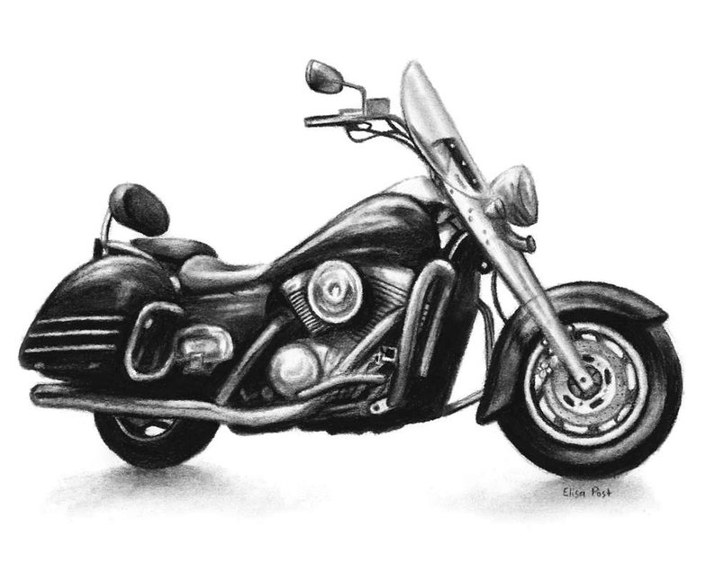 794x635 Custom Motorcycle Drawing In Charcoal Original Gift For Etsy - Motorcycle Drawing