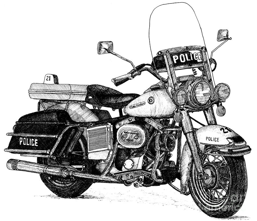 900x772 police hog harley davidson motorcycle drawing - Motorcycle Drawing