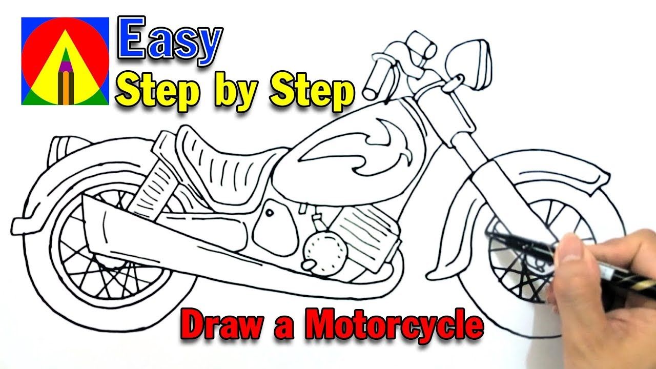 1280x720 How To Draw A Motorbike With How To Draw A Motorcycle Easy Step - Motorcycle Drawing Easy