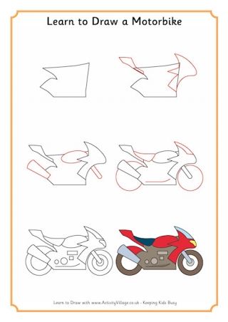 320x452 Learn To Draw A Motorbike Drawing For Kids In Drawings - Motorcycle Drawing For Kids