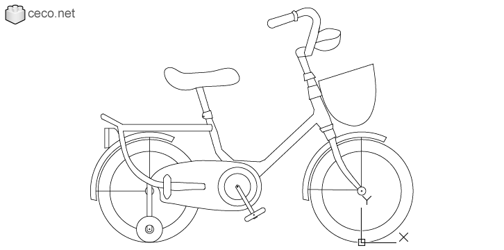 726x360 autocad drawing girl bike children bicycle kids with training wheels - Motorcycle Drawing For Kids