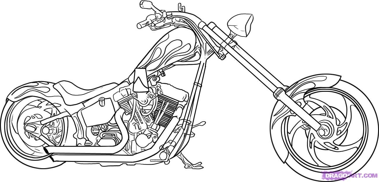 1297x623 How To Draw A Motorcycle, Step - Motorcycle Drawing Images