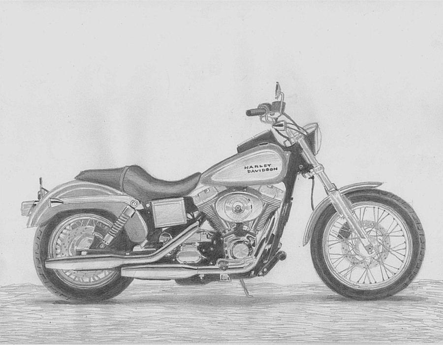 900x701 Harley Davidson Low Rider Motorcycle Art Print Drawing - Motorcycle Drawing Images