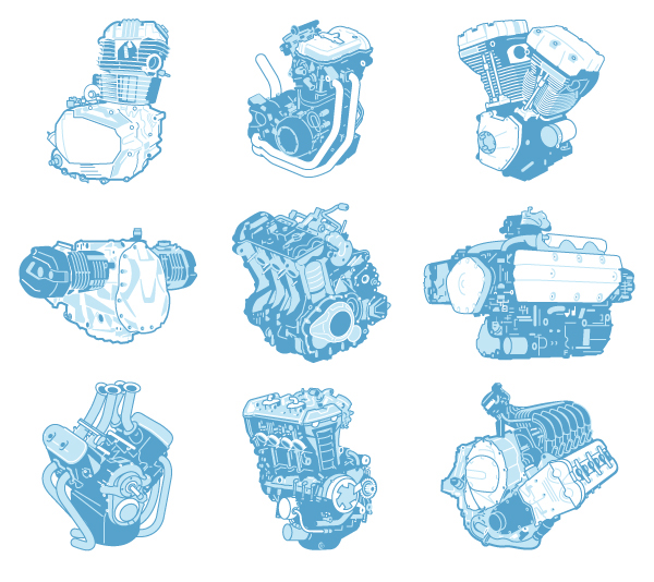 600x534 illustrations for the total motorcycle manual on behance - Motorcycle Engine Drawing