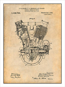 225x300 spacke v twin motorcycle engine patent print art drawing - Motorcycle Engine Drawing