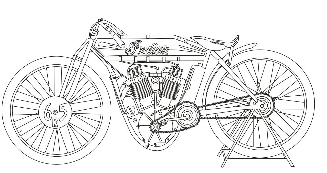 1339x709 Detailed Line Drawing Vintage Motorcycles - Motorcycle Line Drawing