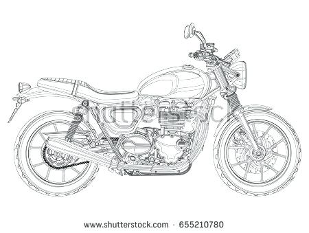 450x339 motorcycle vector monochrome black and white sketch coloring book - Motorcycle Outline Drawing