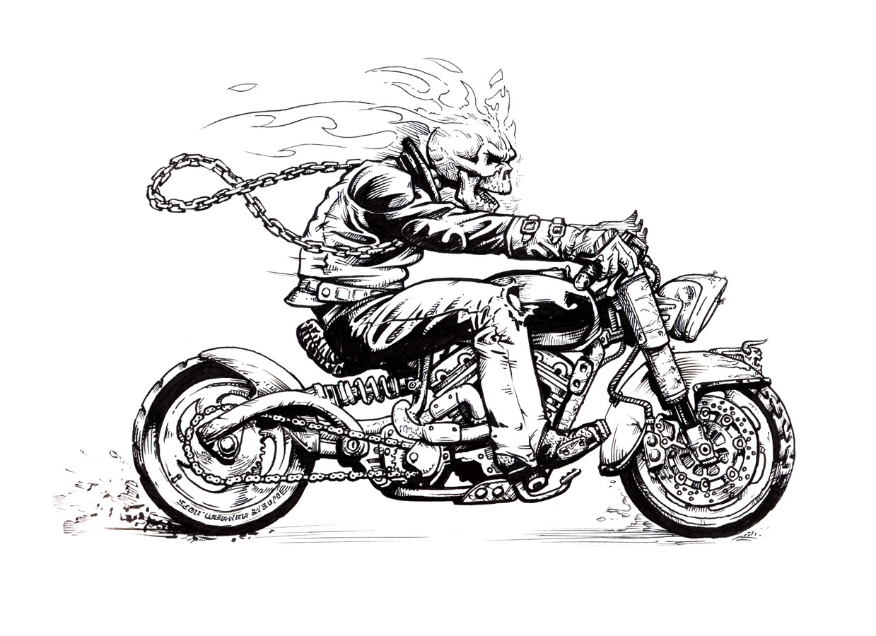 1239x900 skeleton drawing biker for free download - Motorcycle Rider Drawing