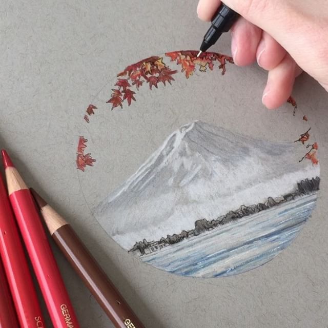 640x640 mount fuji in progress in art, illustration art, art - Mount Fuji Drawing