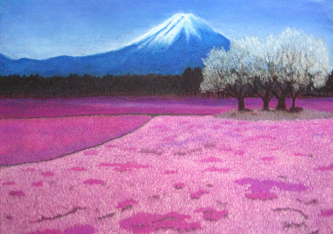 1067x749 pastel drawing - Mount Fuji Drawing