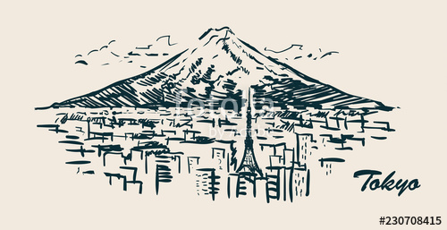 500x257 tokyo mount fuji hand drawn illustration sketch vector toky city - Mount Fuji Drawing