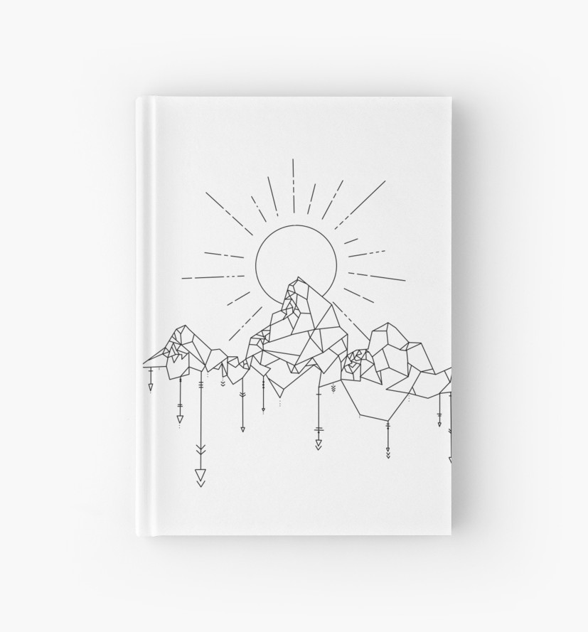 827x889 geometric mountain sun arrows black and white line art hardcover - Mountain And Sun Drawing