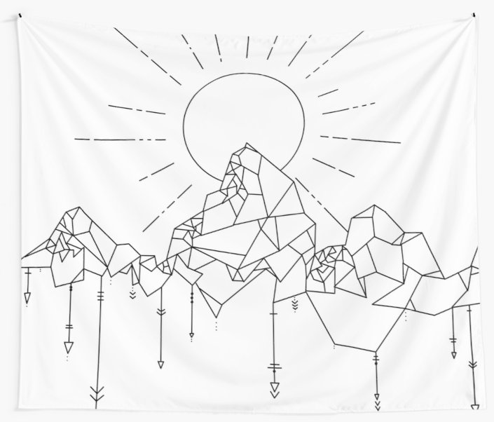 705x602 geometric mountain sun arrows black and white line art wall - Mountain And Sun Drawing