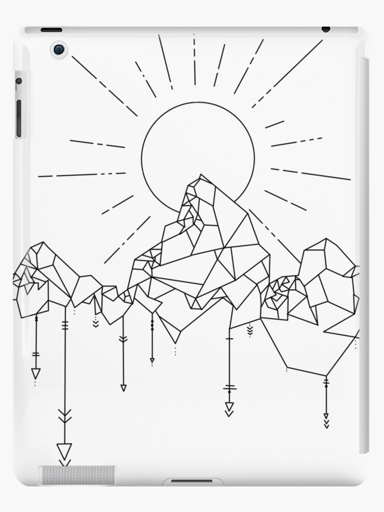 750x1000 geometric mountain sun arrows black and white line art ipad cases - Mountain And Sun Drawing