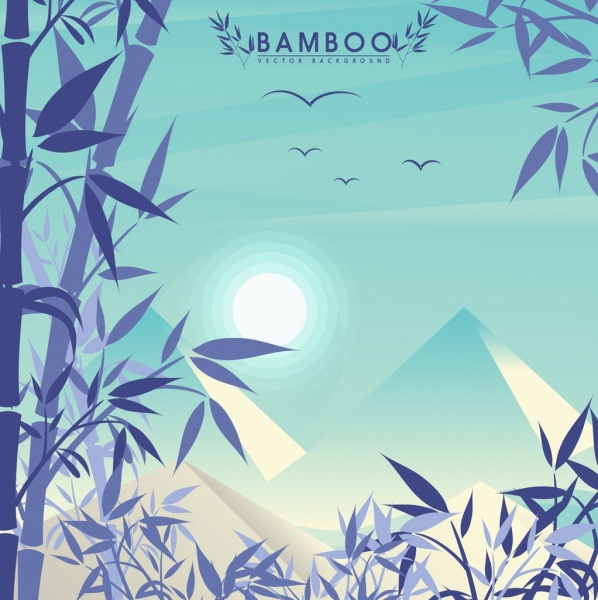 598x600 natural landscape drawing mountain bamboo sun bird icons free - Mountain And Sun Drawing