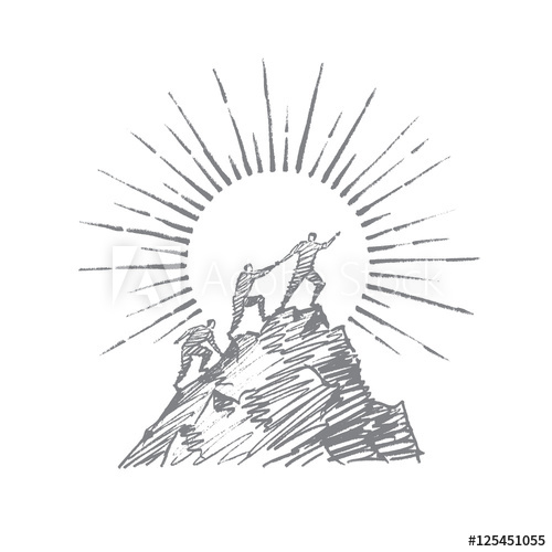 500x500 Vector Hand Drawn Teamwork Concept Sketch Group Of People Trying - Mountain And Sun Drawing