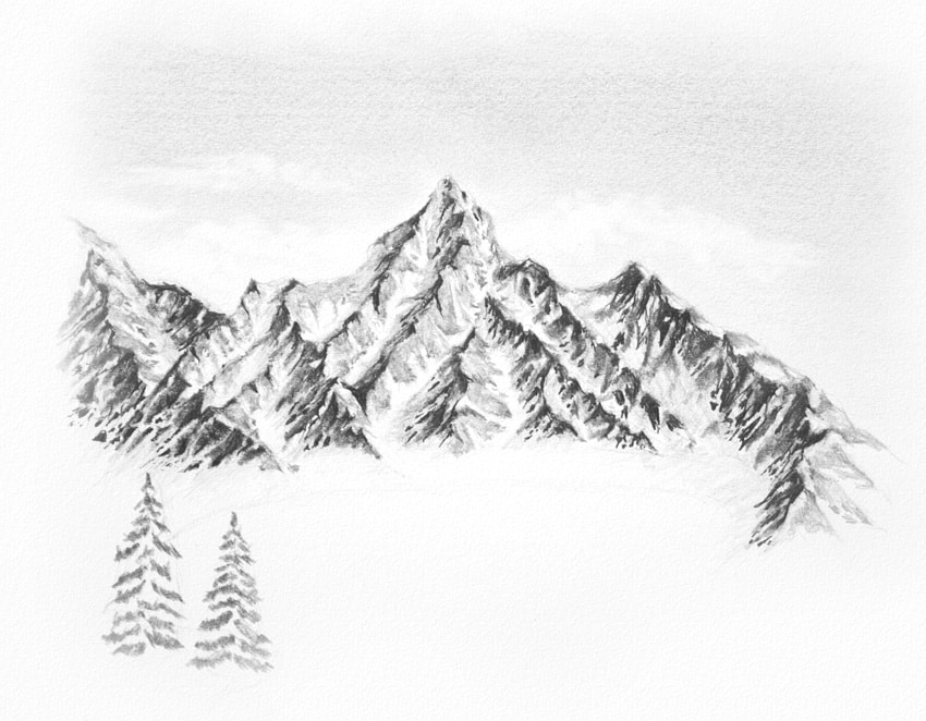 850x662 how to draw a winter landscape from scratch - Mountain And Trees Drawing