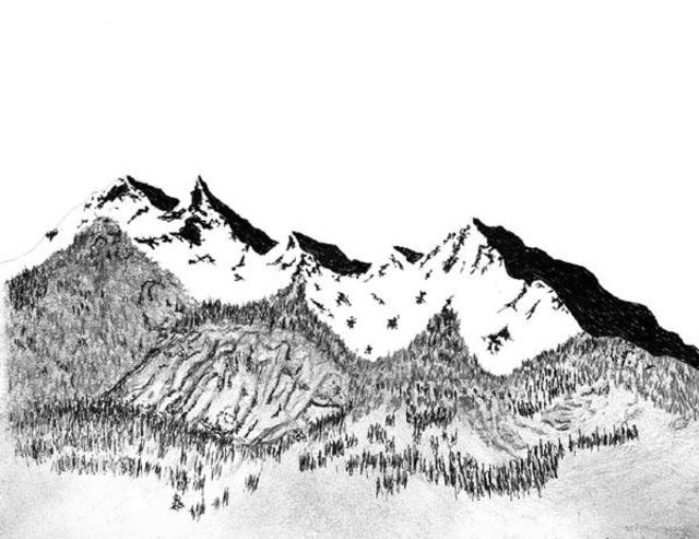 640x493 james parker artwork mountains and trees original drawing pen - Mountain And Trees Drawing