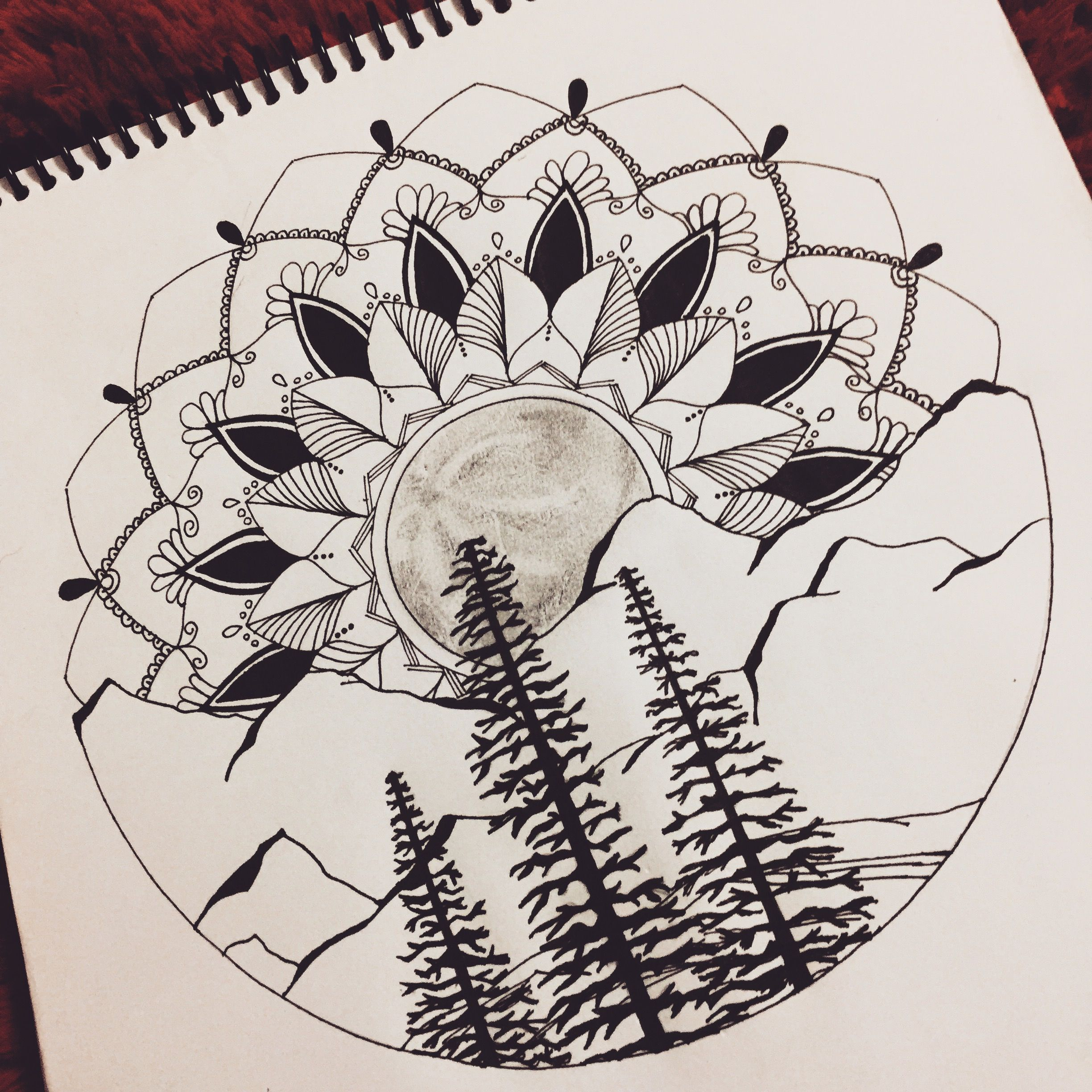 2448x2448 amazing mountains moon trees landscape drawings collection - Mountain And Trees Drawing