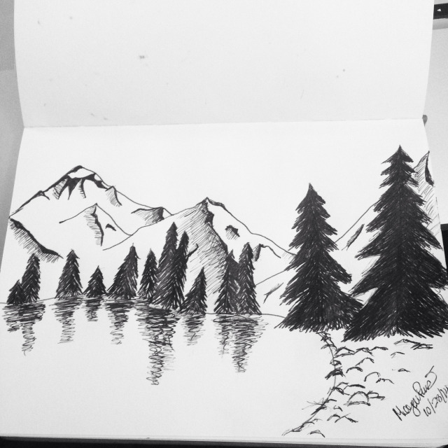 Mountain And Trees Drawing at PaintingValley.com | Explore collection ...