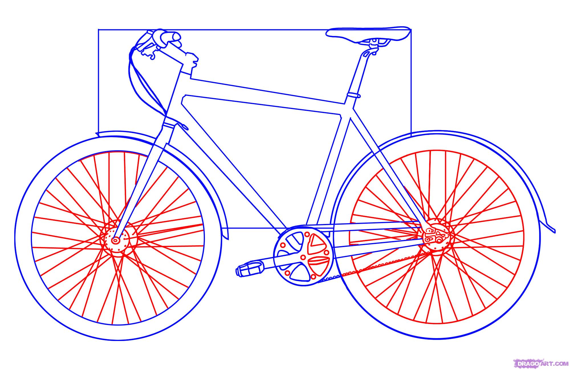 2000x1300 How To Draw A Bicycle, Step - Mountain Bike Drawing