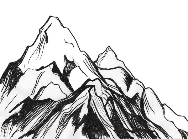 600x443 Mountain Drawing - Mountain Black And White Drawing