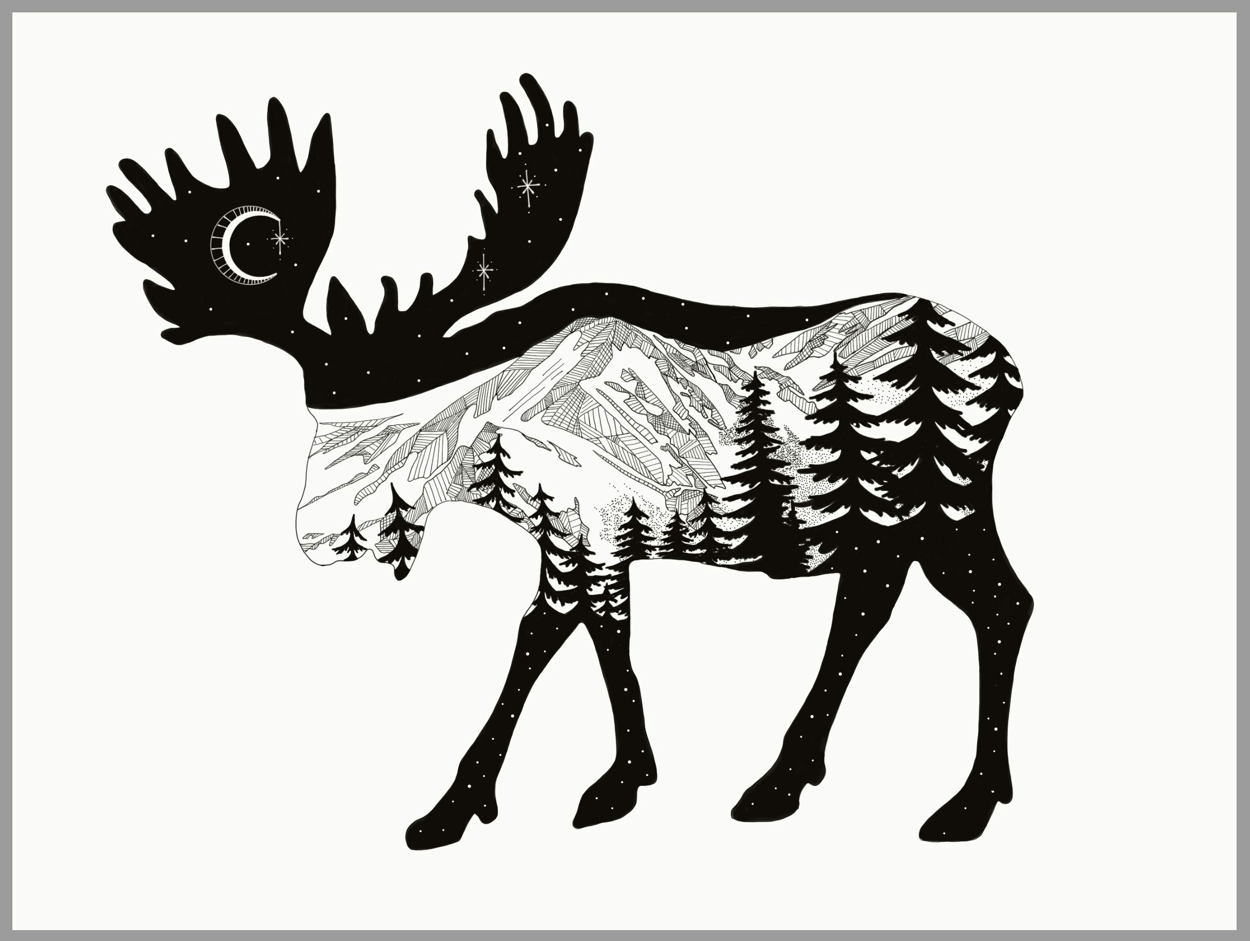 2523x1899 Drawing A Cartoon Moose Moose Mountain Drawing Using Adobe Sketch - Mountain Cartoon Drawing