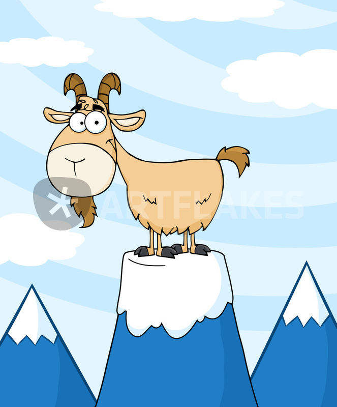 663x800 goat cartoon character on top of a mountain peak drawing art - Mountain Cartoon Drawing