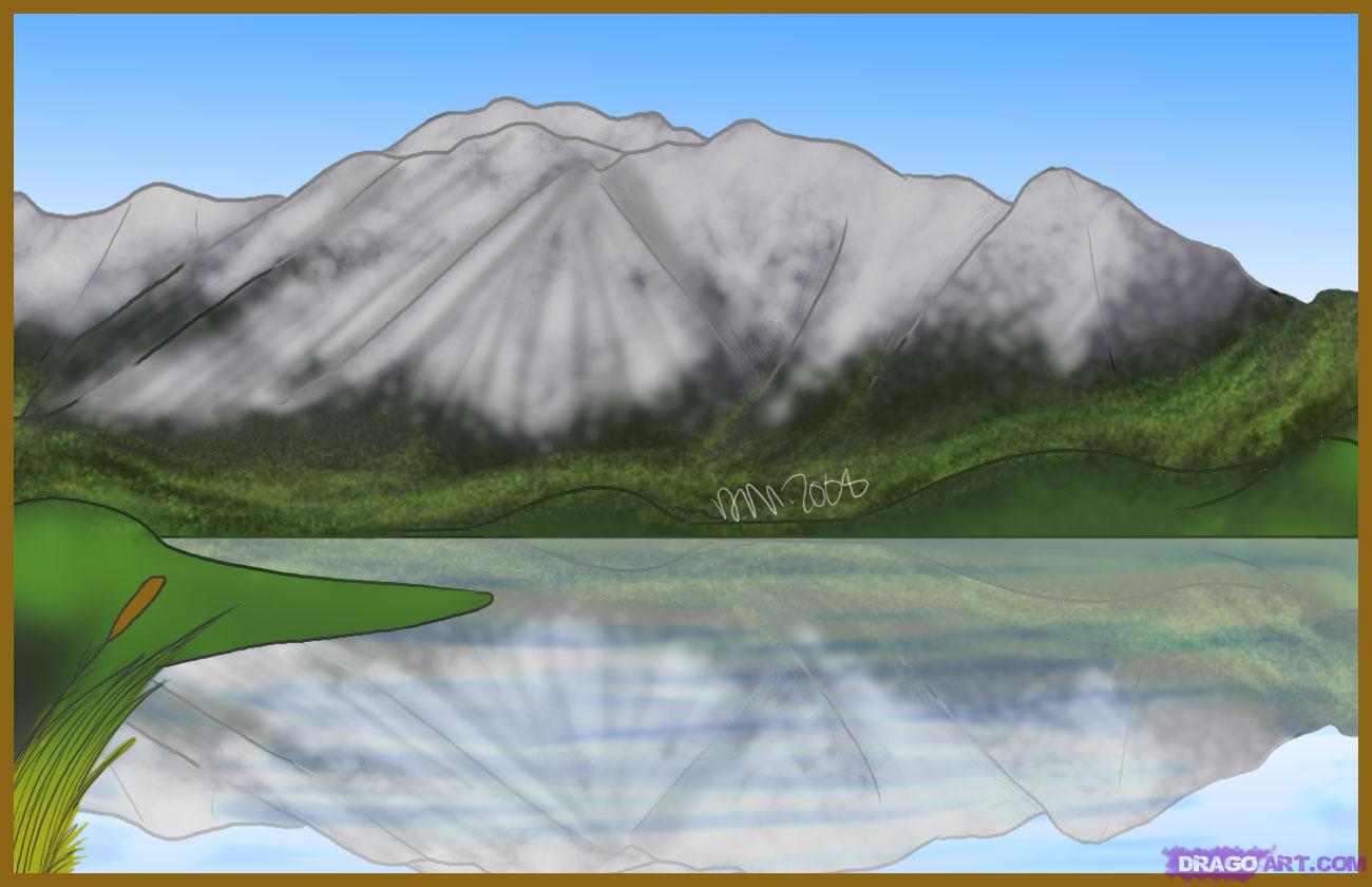 1300x840 how to draw mountains, step - Mountain Cartoon Drawing