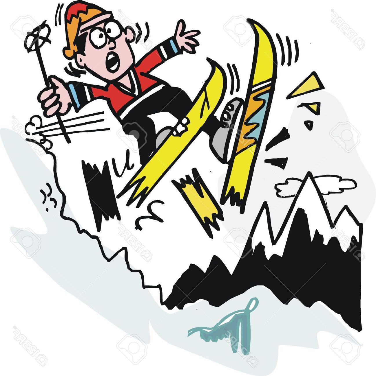 1298x1300 top cartoon of man breaking skis on mountain drawing - Mountain Cartoon Drawing