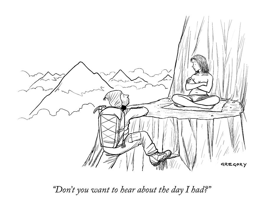 900x711 a female guru on the mountain asks a climber - Mountain Cartoon Drawing