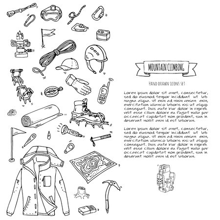 450x450 hand drawn doodle mountain climbing icons set vector illustration - Mountain Climbing Drawing