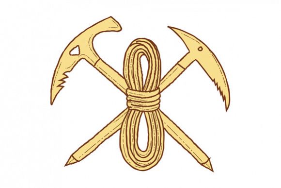 580x387 mountain climbing pick axe rope crossed drawing - Mountain Climbing Drawing
