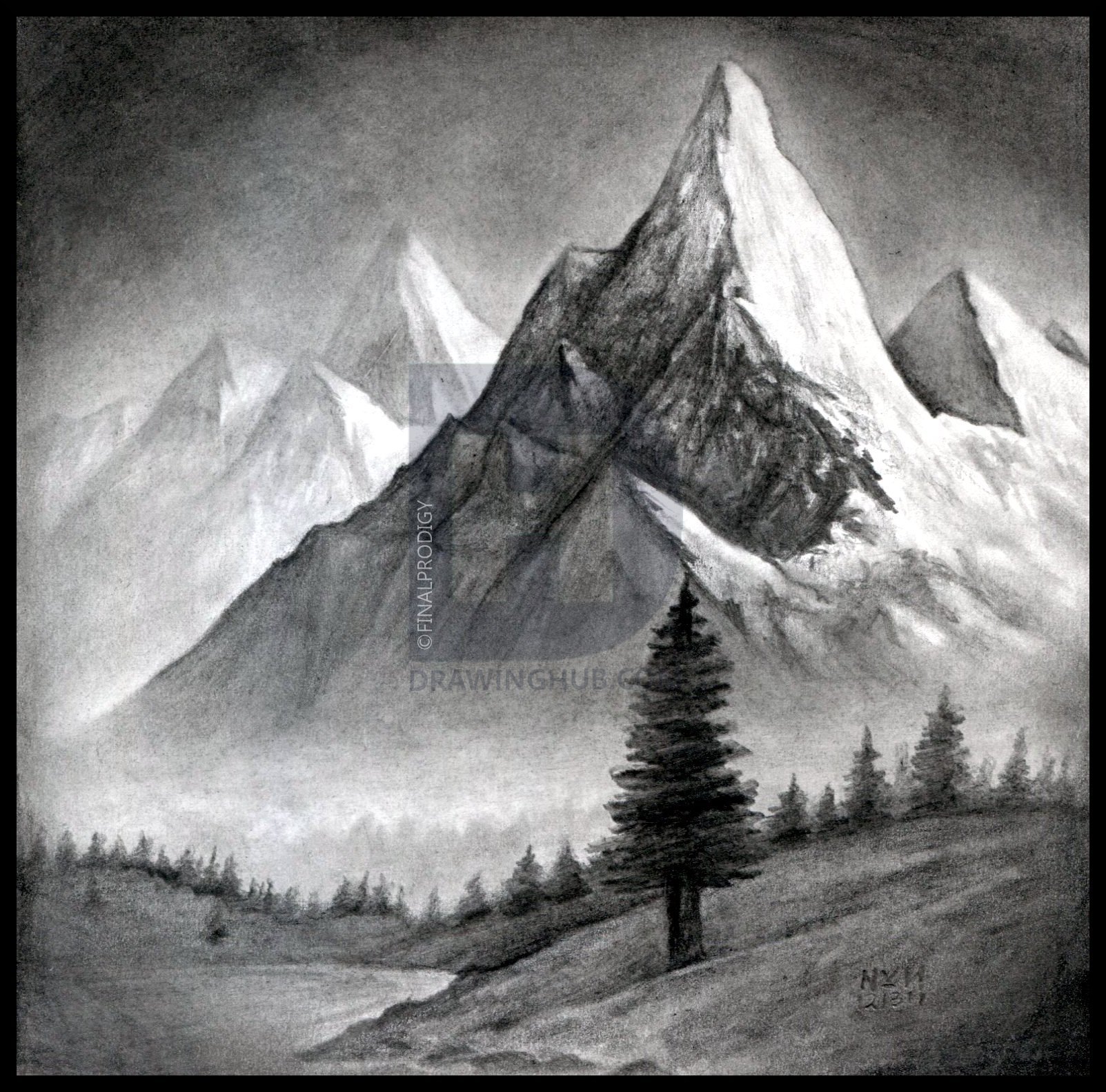 1603x1582 how to draw a realistic landscape, draw realistic mountains, step - Mountain Drawing