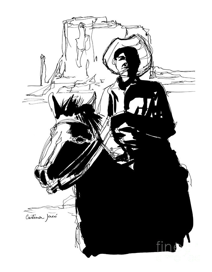 703x900 Cowboy On Mountain Drawing - Mountain Drawing Black And White
