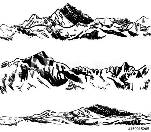 500x436 outline drawings, mountains nature sketch vector illustrations - Mountain Drawing Outline