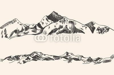 400x266 Vector Hand Drawn Mountains, Outline Sketch Drawings Buy Photos - Mountain Drawing Outline