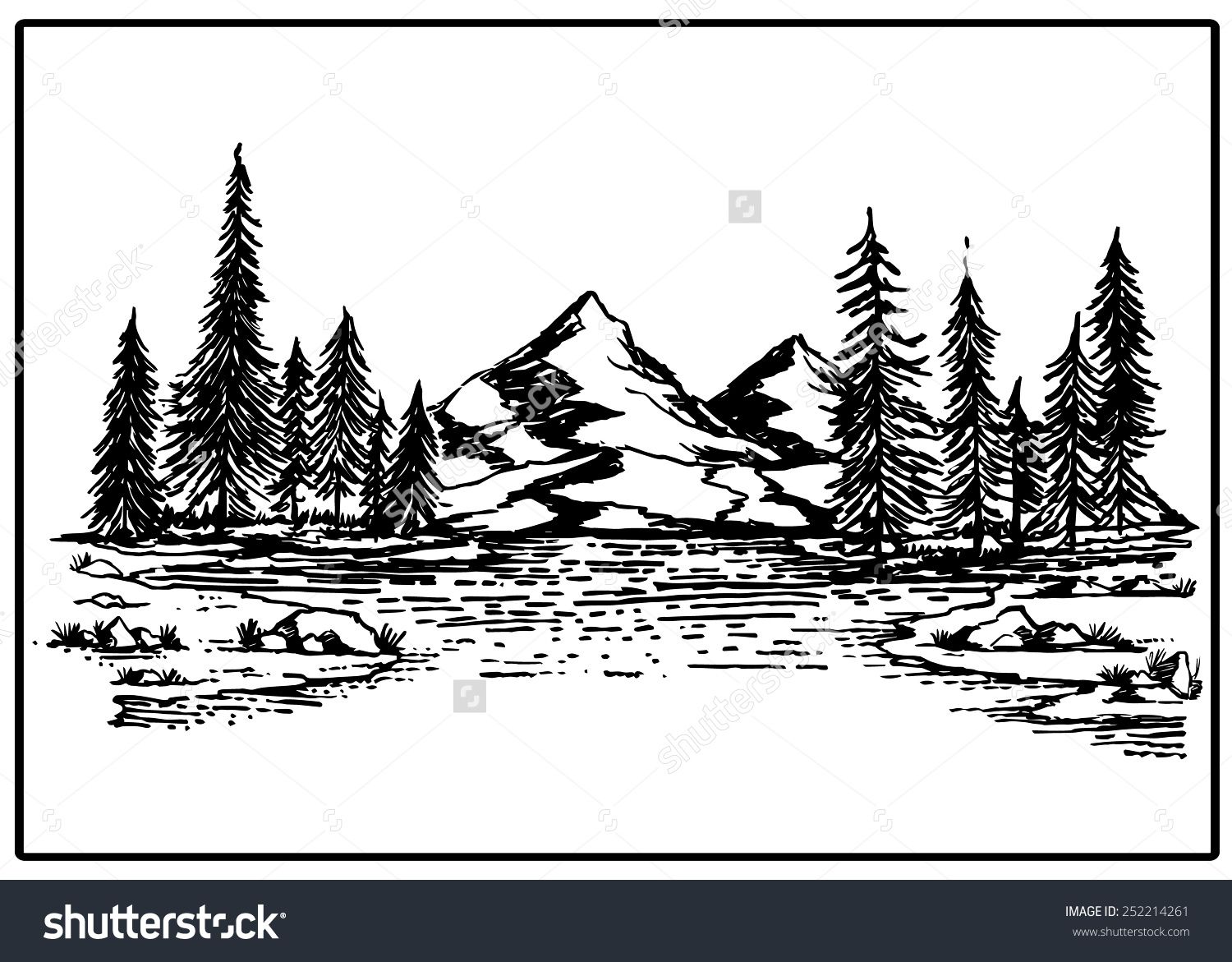 Mountain Lake Drawing at PaintingValley.com | Explore collection of ...